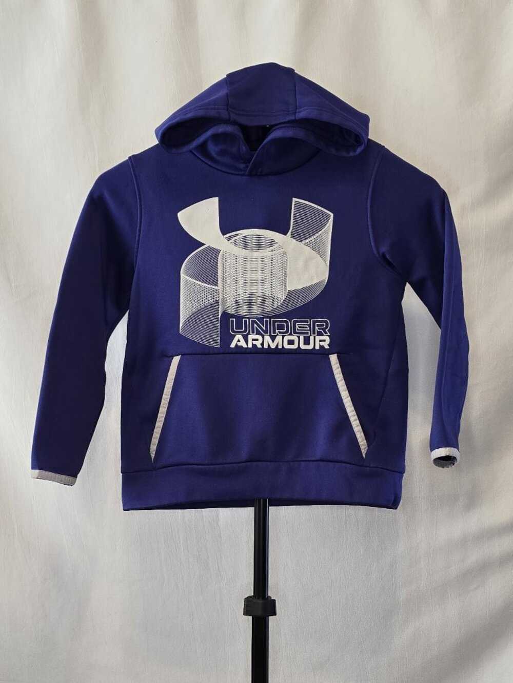 Under Armour Youth ColdGear Fleece Hoodie Purple Gray Logo Sweatshirt YXS 6-7